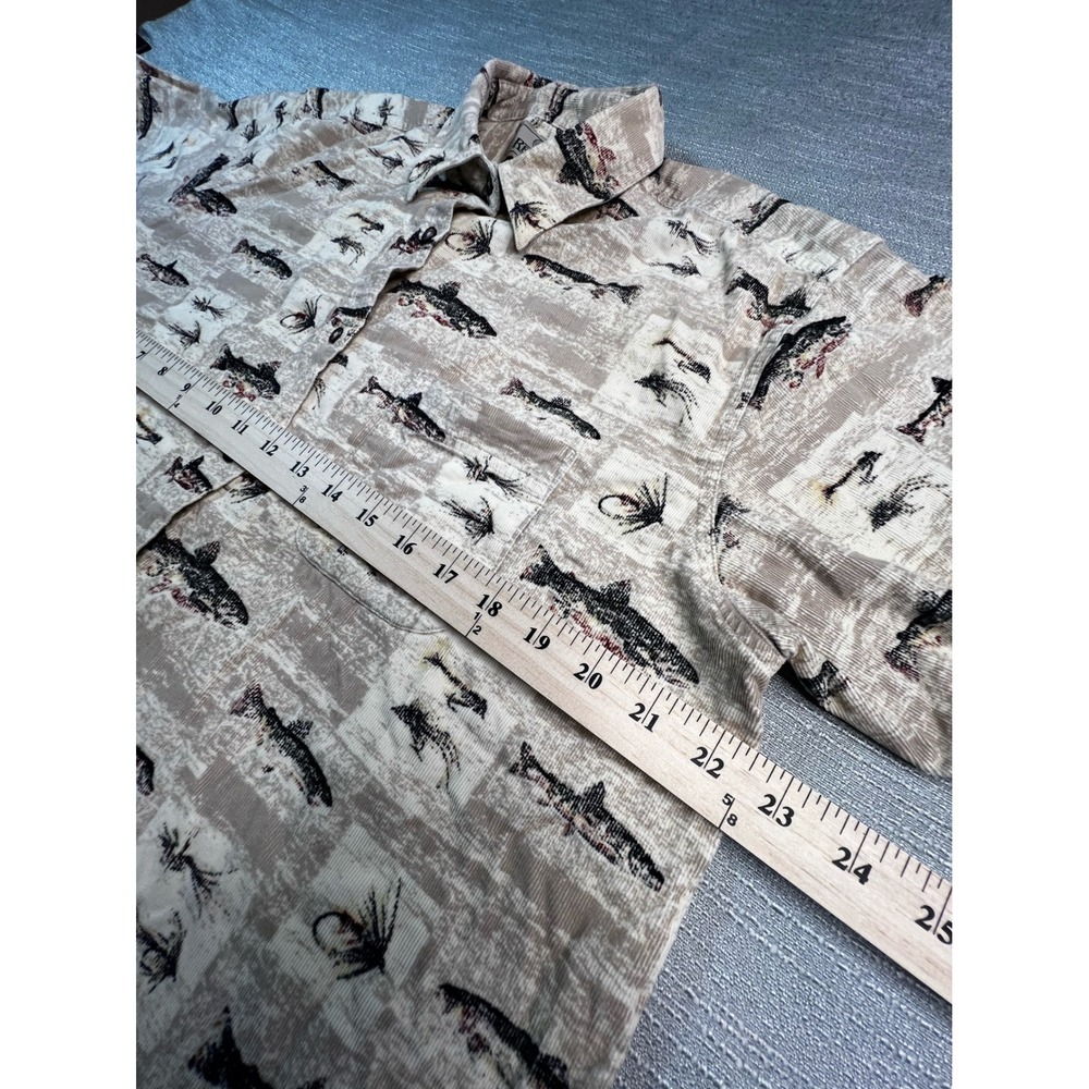 RedHead For Her Tan Corduroy Fishing Trout Lure Print Button Down Shirt Large - Picture 8 of 9
